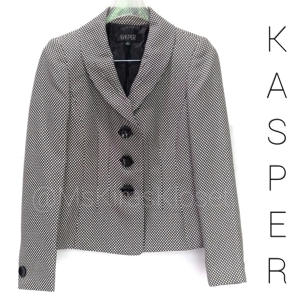 Pleated Collar Textured Fitted Blazer EUC